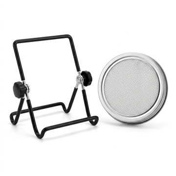 Sprouting mesh lid and black jar stand. Glass jar not included.