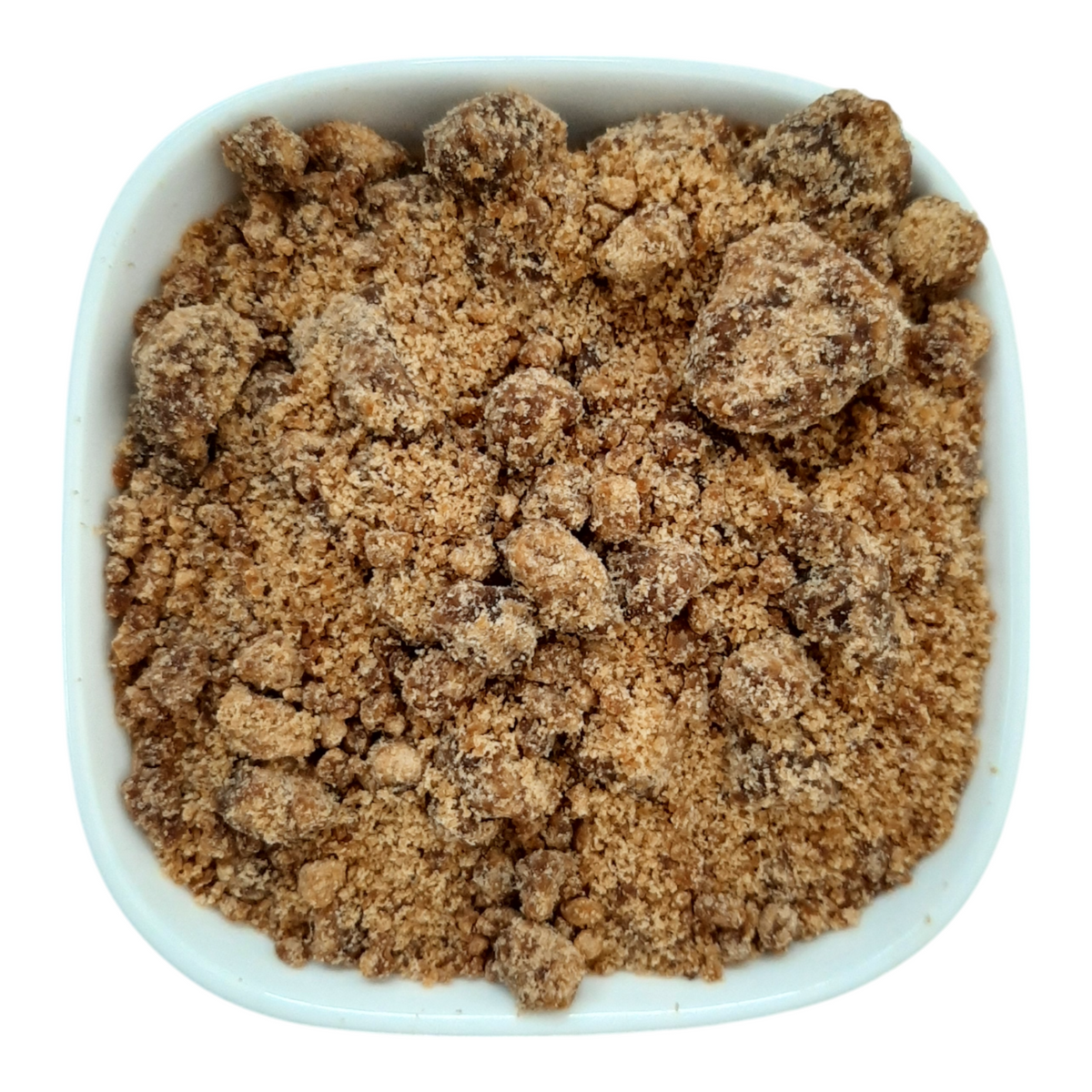Organic Black Jaggery Powder from Nut Fusion, natural sweetener with dark brown granules and a textured appearance.