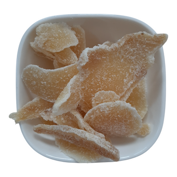 Organic dried ginger slices from Nut Fusion, dried spices with sliced ginger pieces for cooking and baking.