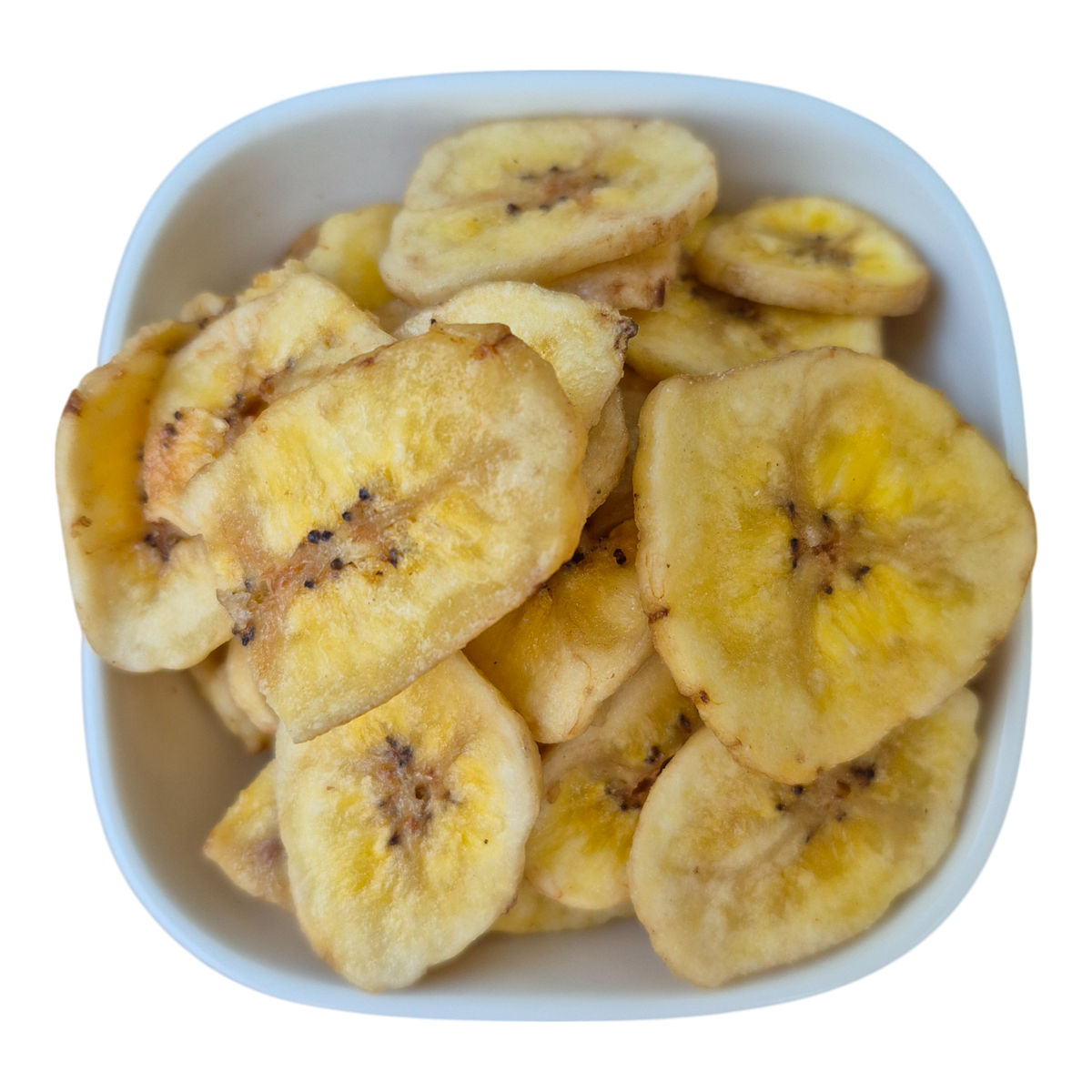 Organic dried banana chips for snacking and baking