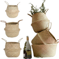 NNEOBA Seagrass Storage Basket Wicker Basket Work Rattan Hanging Planting Flower Pot Laundry Cesta Mimbre Basket Picnic Basket-0