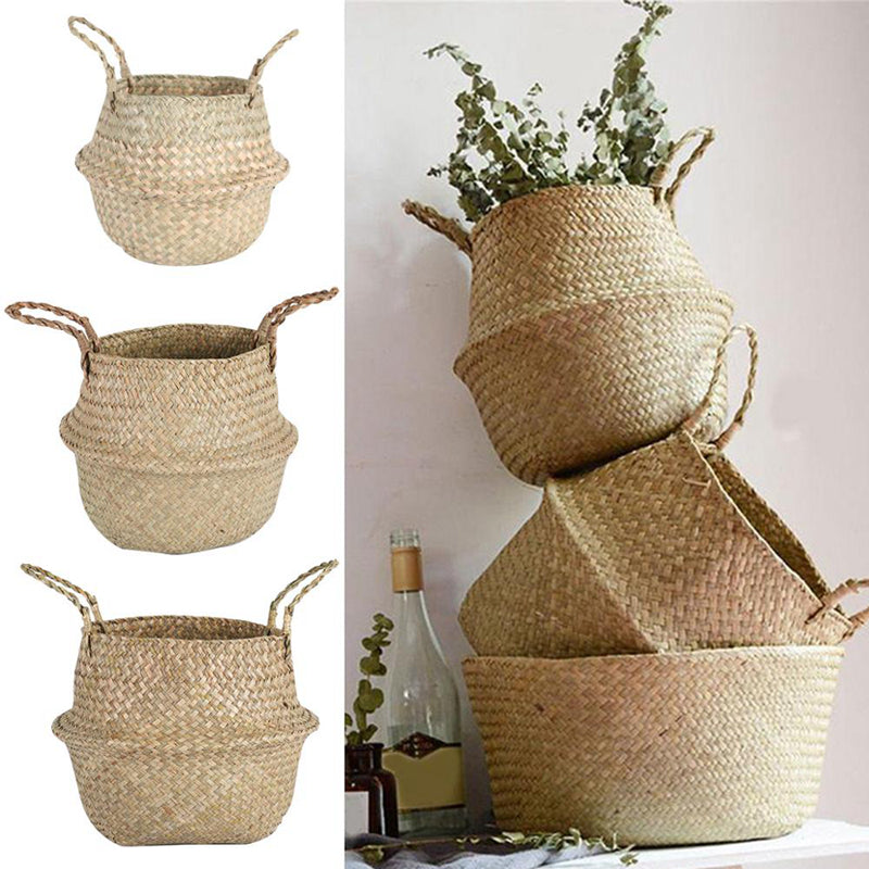 NNEOBA Seagrass Storage Basket Wicker Basket Work Rattan Hanging Planting Flower Pot Laundry Cesta Mimbre Basket Picnic Basket-1