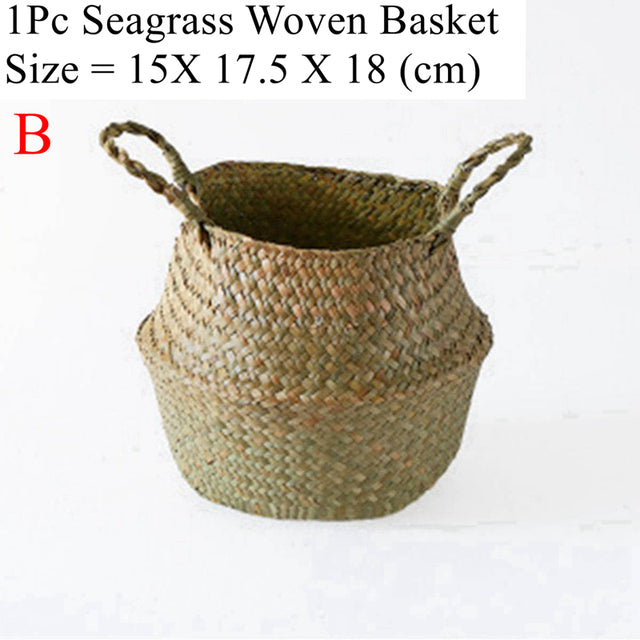 NNEOBA Seagrass Storage Basket Wicker Basket Work Rattan Hanging Planting Flower Pot Laundry Cesta Mimbre Basket Picnic Basket-2