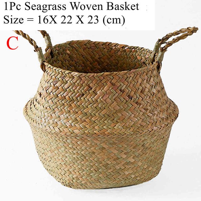 NNEOBA Seagrass Storage Basket Wicker Basket Work Rattan Hanging Planting Flower Pot Laundry Cesta Mimbre Basket Picnic Basket-5