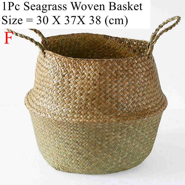 NNEOBA Seagrass Storage Basket Wicker Basket Work Rattan Hanging Planting Flower Pot Laundry Cesta Mimbre Basket Picnic Basket-3