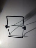 Black adjustable sprouting jar stand shown open.